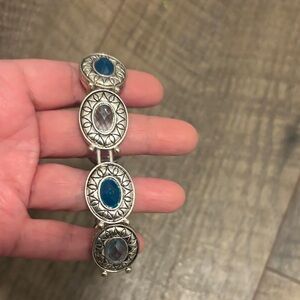 1928 Silver-Tone Blue Stone Stretch Bracelet - Women Jewelry